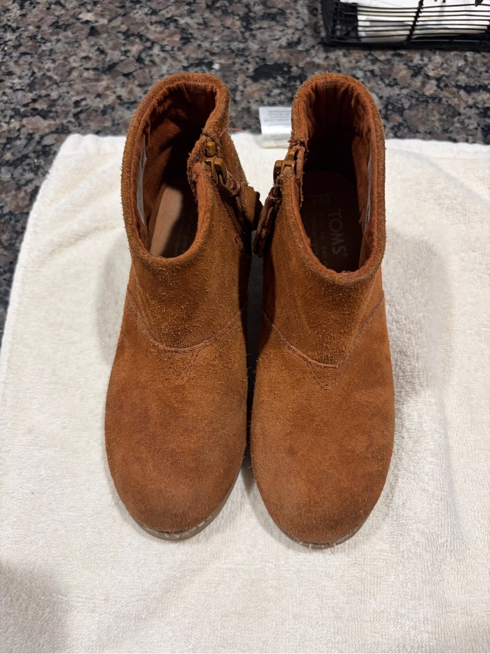 TOMS Kids Chestnut Suede Ankle Booties with Side Zip